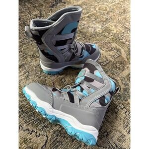 YOLARK Kids Winter Snow Boots Waterproof Gray Blue Camo Youth 11 NEW